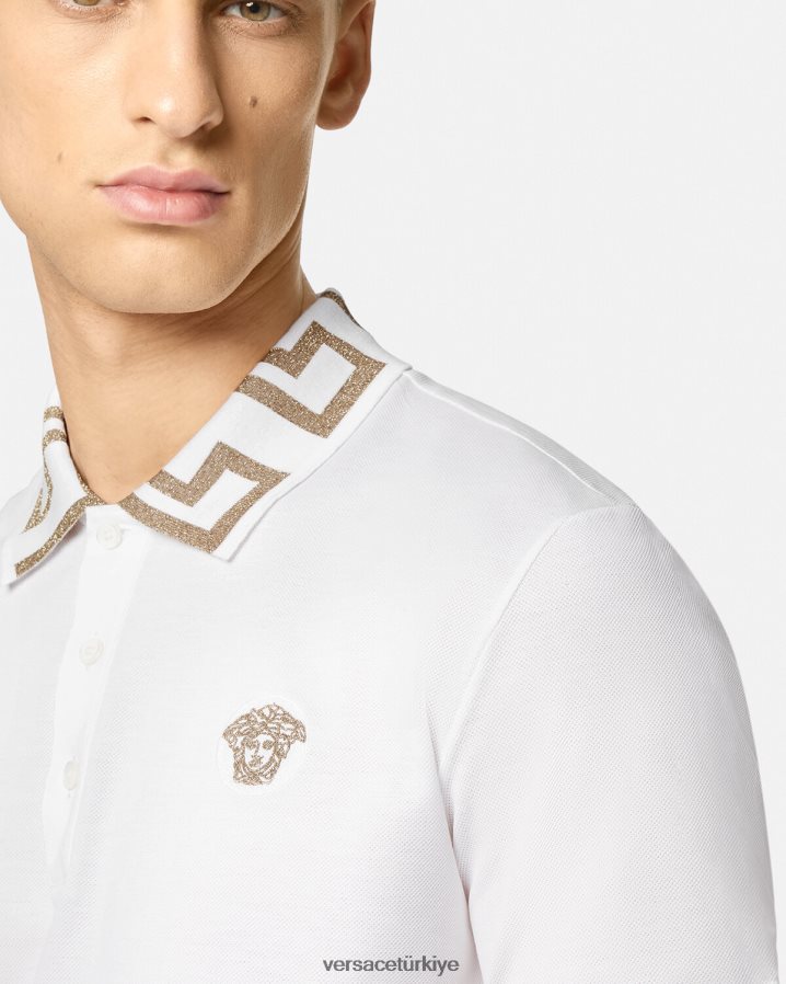 Versace greca kısa kollu polo gömlek erkekler beyaz Giyim B0HHR81376