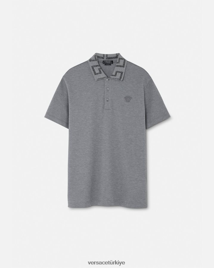 Versace greca kısa kollu polo gömlek erkekler gri Giyim B0HHR81358