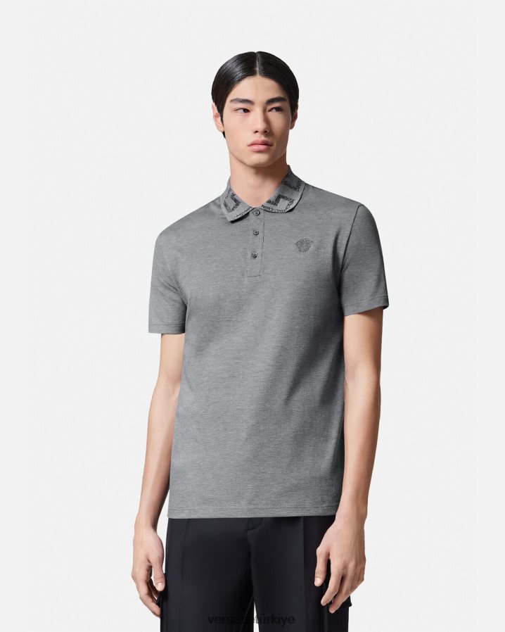 Versace greca kısa kollu polo gömlek erkekler gri Giyim B0HHR81358