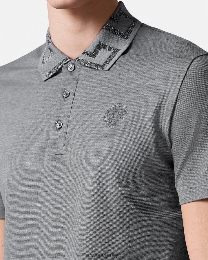 Versace greca kısa kollu polo gömlek erkekler gri Giyim B0HHR81358