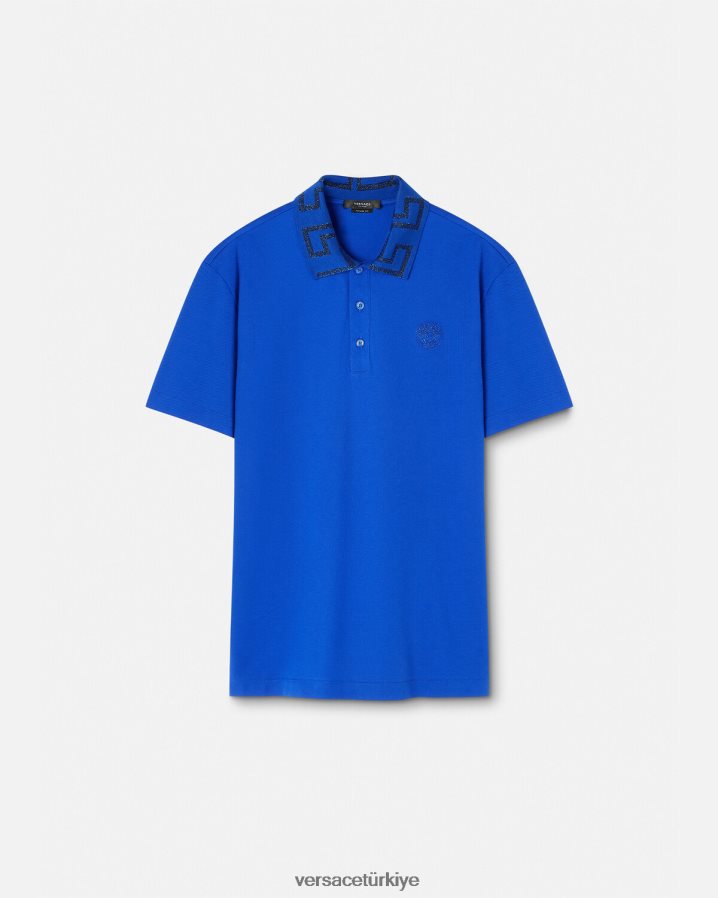 Versace greca kısa kollu polo gömlek erkekler mavi Giyim B0HHR81386