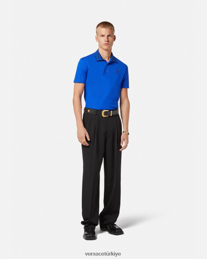 Versace greca kısa kollu polo gömlek erkekler mavi Giyim B0HHR81386