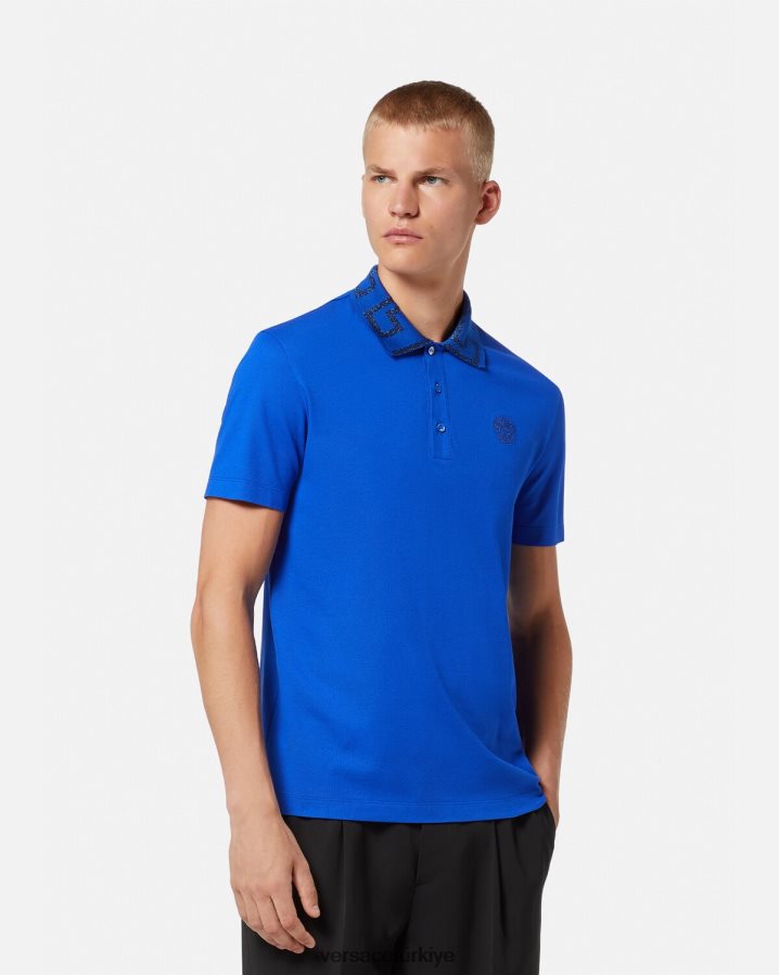Versace greca kısa kollu polo gömlek erkekler mavi Giyim B0HHR81386