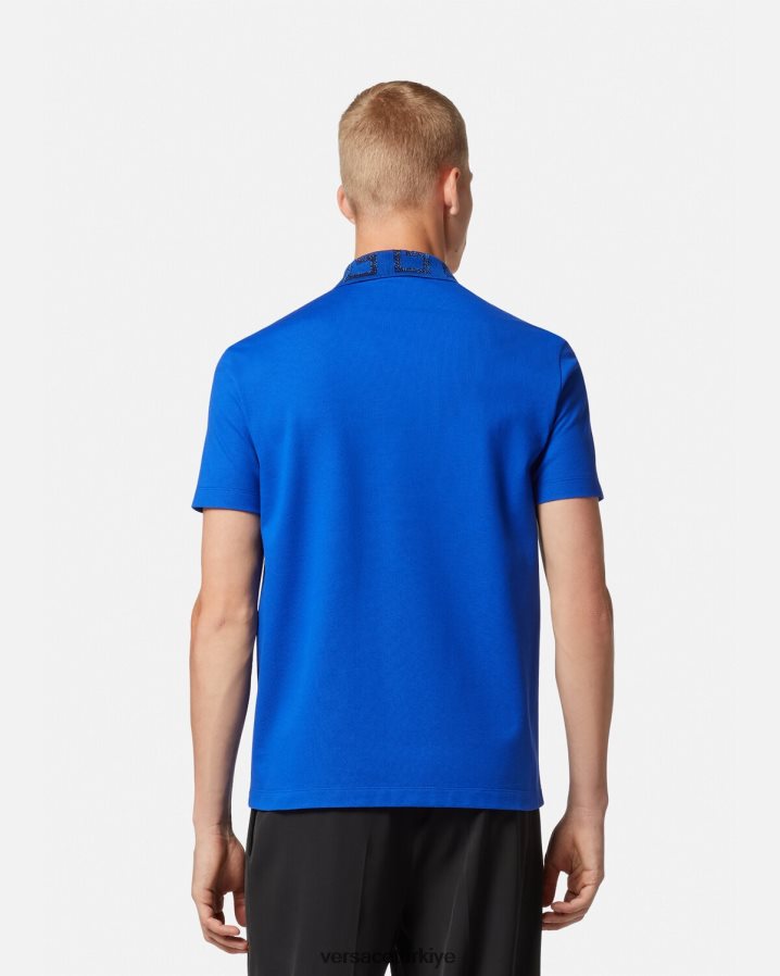 Versace greca kısa kollu polo gömlek erkekler mavi Giyim B0HHR81386