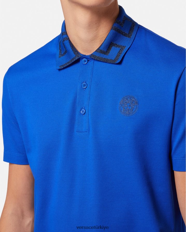 Versace greca kısa kollu polo gömlek erkekler mavi Giyim B0HHR81386