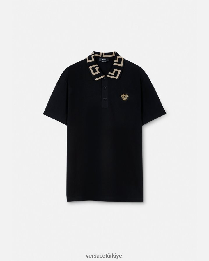 Versace greca kısa kollu polo gömlek erkekler siyah Giyim B0HHR81375