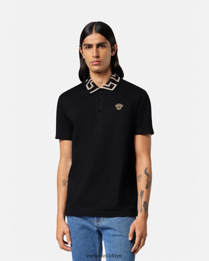 Versace greca kısa kollu polo gömlek erkekler siyah Giyim B0HHR81375