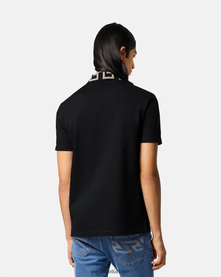 Versace greca kısa kollu polo gömlek erkekler siyah Giyim B0HHR81375