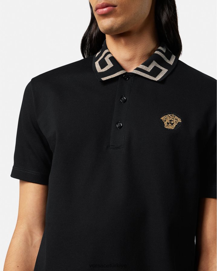 Versace greca kısa kollu polo gömlek erkekler siyah Giyim B0HHR81375