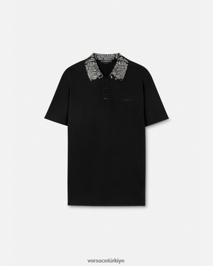 Versace çivili kısa kollu polo gömlek erkekler siyah Giyim B0HHR81391