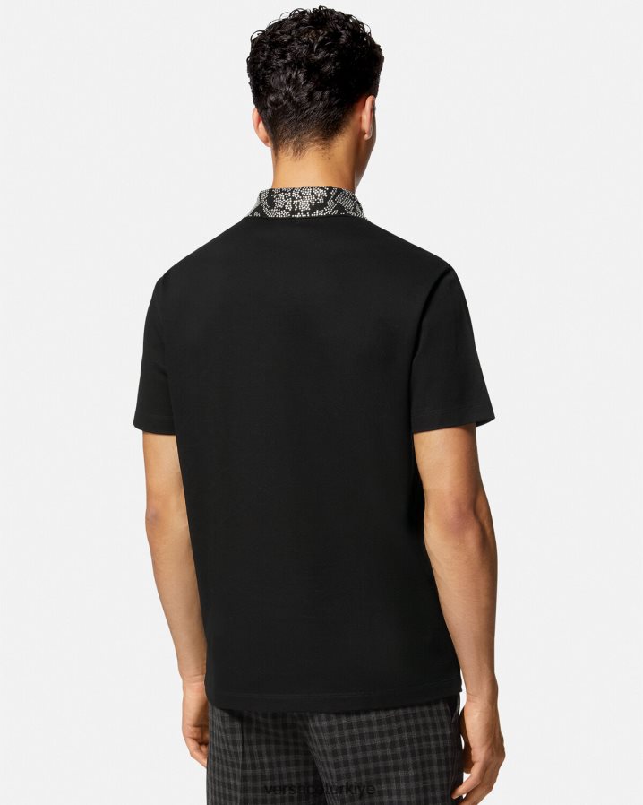 Versace çivili kısa kollu polo gömlek erkekler siyah Giyim B0HHR81391
