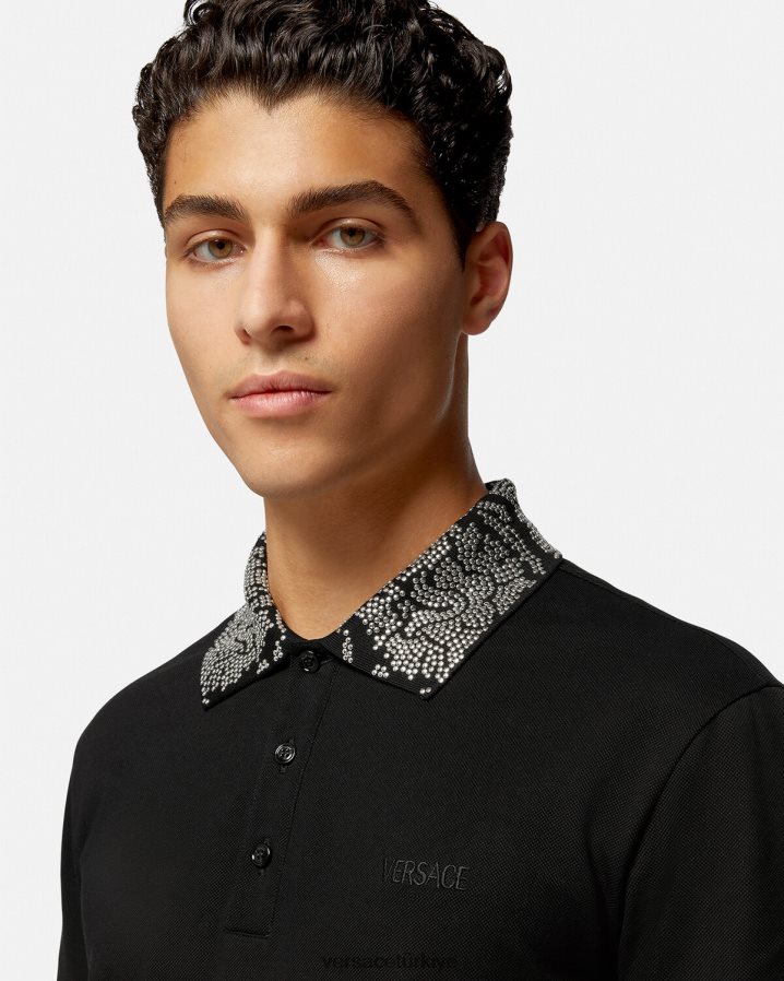 Versace çivili kısa kollu polo gömlek erkekler siyah Giyim B0HHR81391