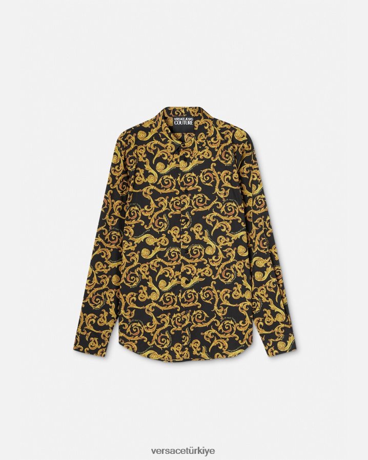 Versace kroki couture gömlek erkekler siyah altın Giyim B0HHR82376