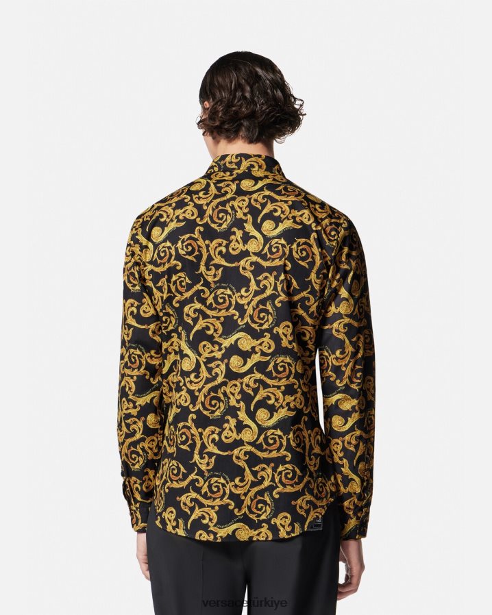 Versace kroki couture gömlek erkekler siyah altın Giyim B0HHR82376