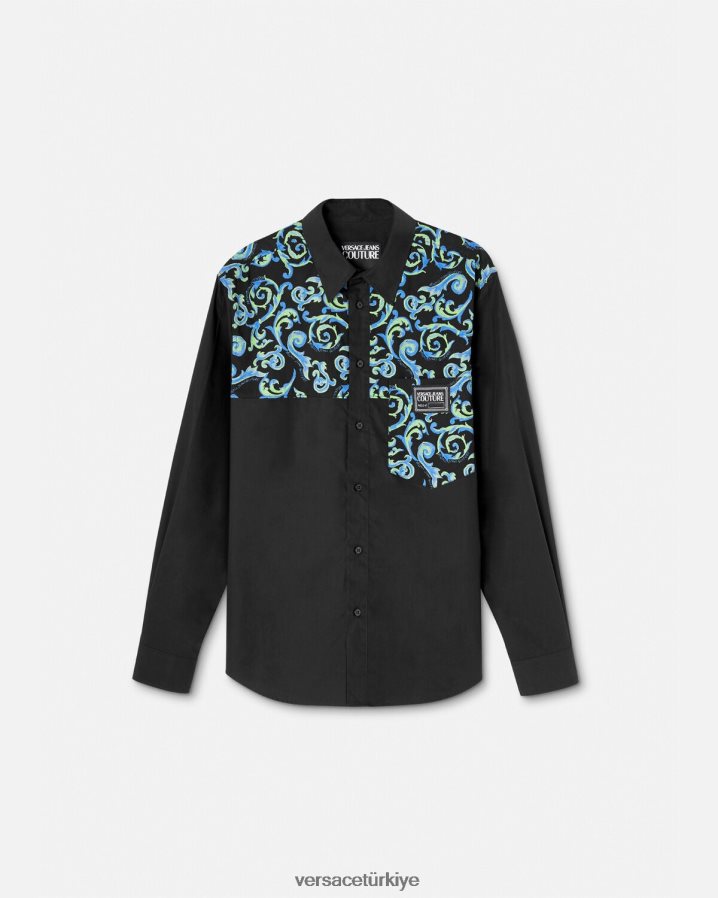 Versace kroki couture gömlek erkekler siyah beyaz Giyim B0HHR82375