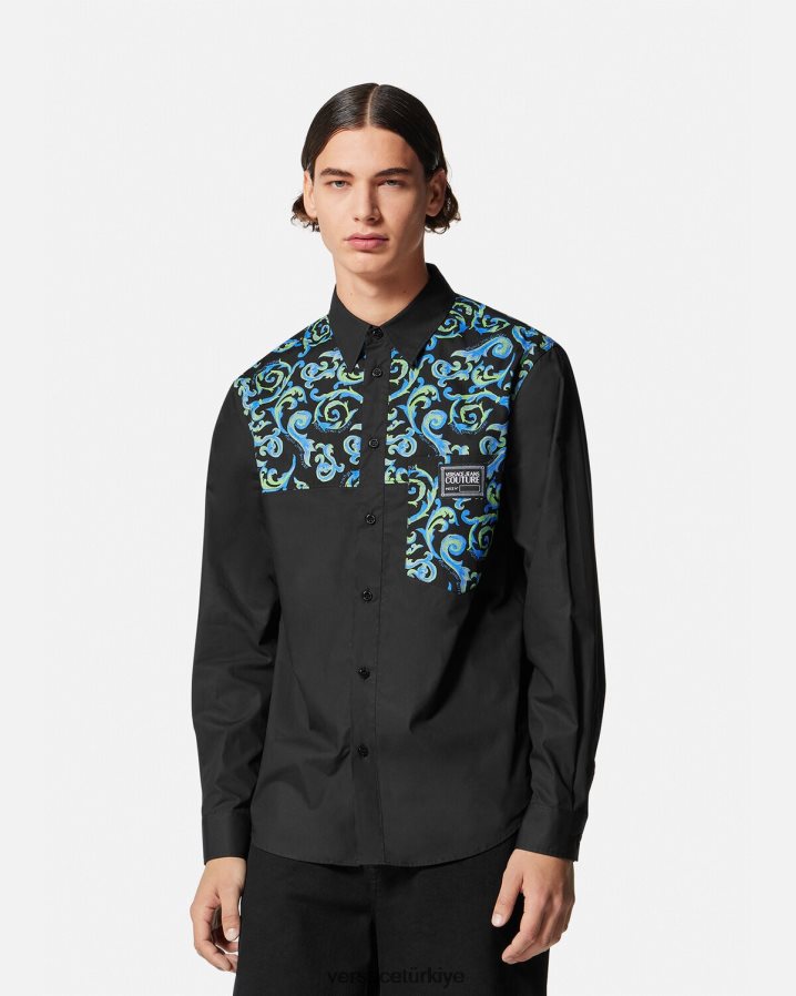 Versace kroki couture gömlek erkekler siyah beyaz Giyim B0HHR82375