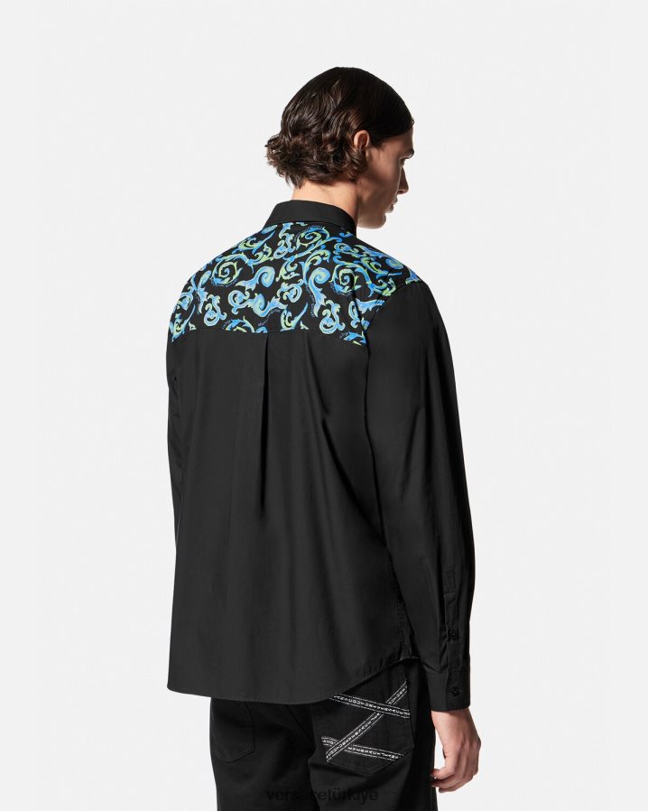 Versace kroki couture gömlek erkekler siyah beyaz Giyim B0HHR82375
