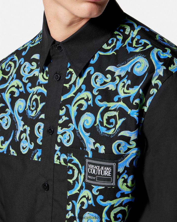 Versace kroki couture gömlek erkekler siyah beyaz Giyim B0HHR82375