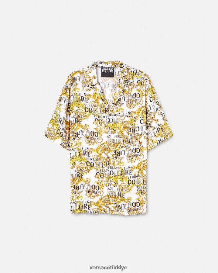 Versace logo couture gömlek erkekler altın ve beyaz Giyim B0HHR82396