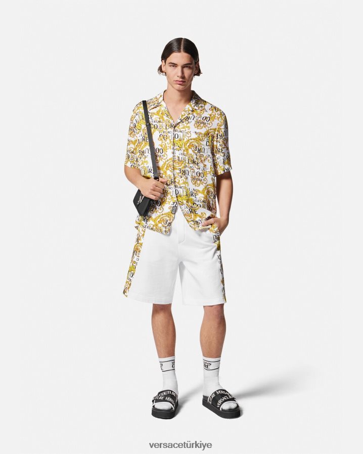 Versace logo couture gömlek erkekler altın ve beyaz Giyim B0HHR82396