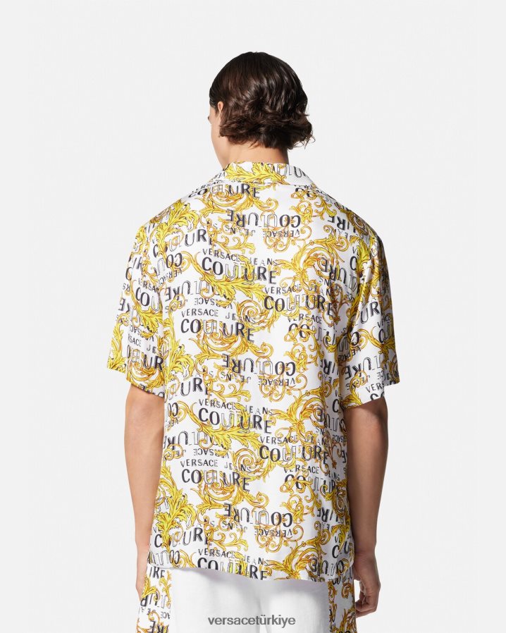 Versace logo couture gömlek erkekler altın ve beyaz Giyim B0HHR82396