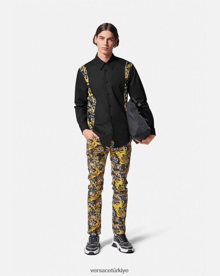 Versace logo couture gömlek erkekler siyah Giyim B0HHR82397