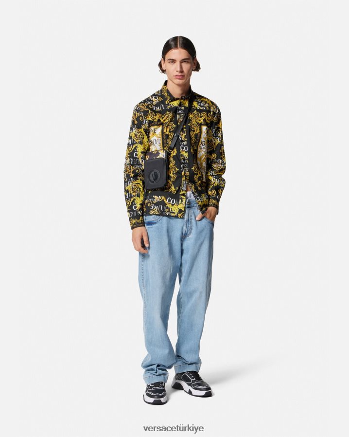 Versace logo couture gömlek erkekler siyah altın Giyim B0HHR82393