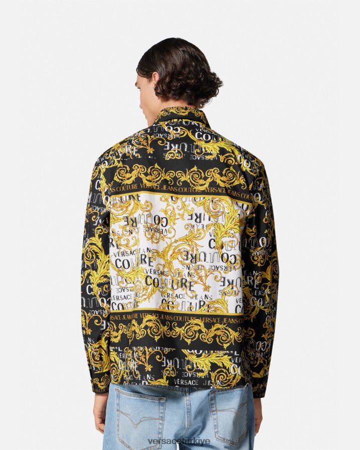 Versace logo couture gömlek erkekler siyah altın Giyim B0HHR82393