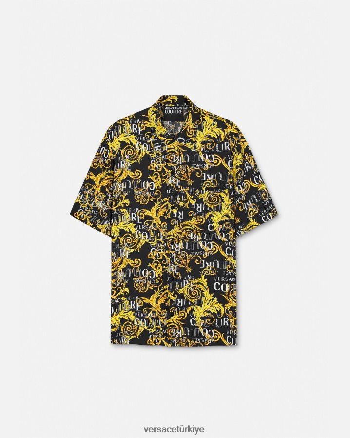 Versace logo couture gömlek erkekler siyah altın Giyim B0HHR82394