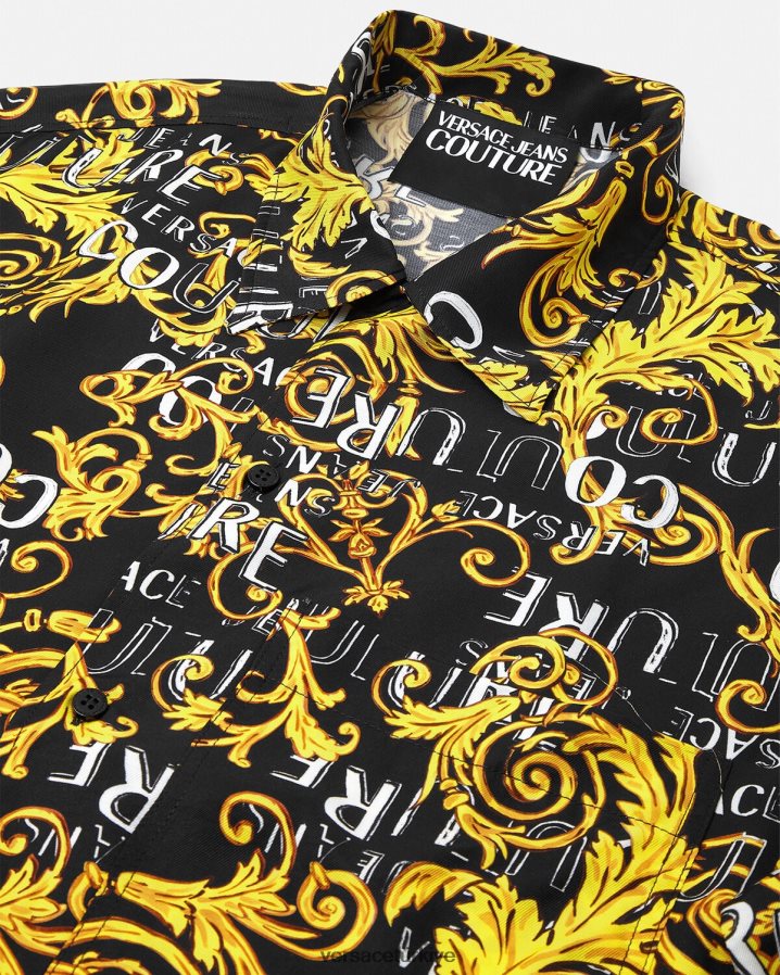 Versace logo couture gömlek erkekler siyah altın Giyim B0HHR82394