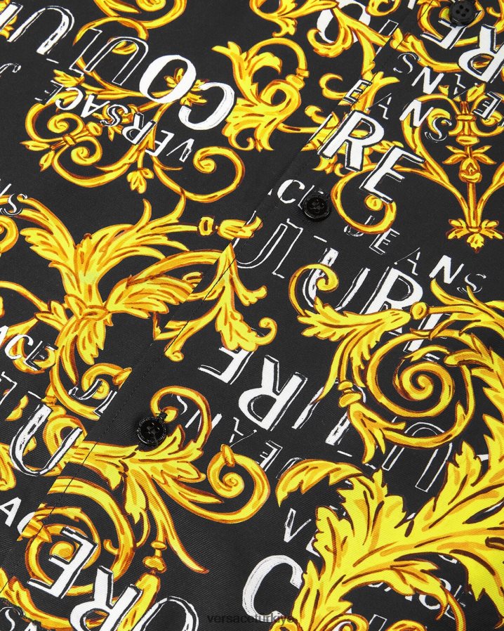 Versace logo couture gömlek erkekler siyah altın Giyim B0HHR82394