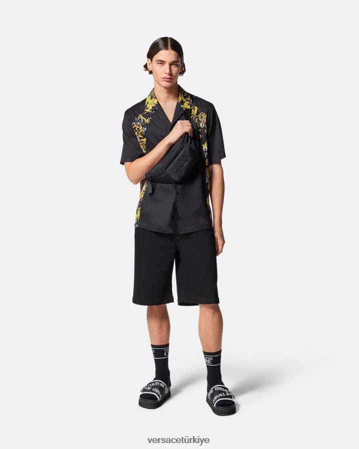Versace logo couture gömlek erkekler siyah altın Giyim B0HHR82395