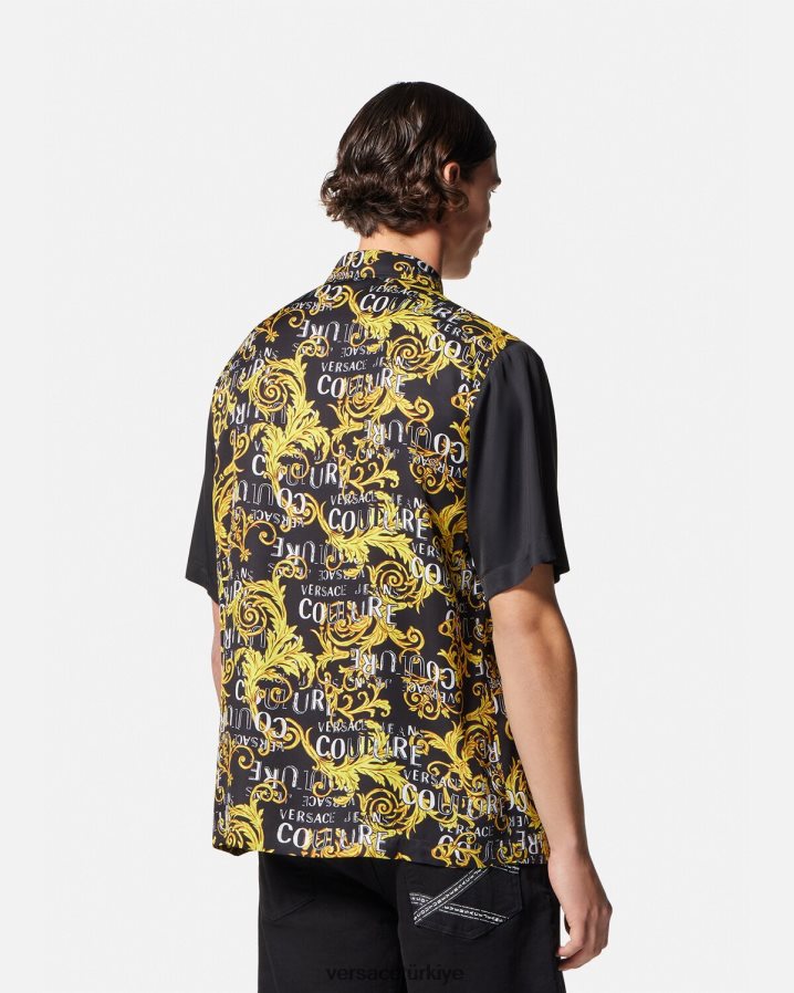 Versace logo couture gömlek erkekler siyah altın Giyim B0HHR82395