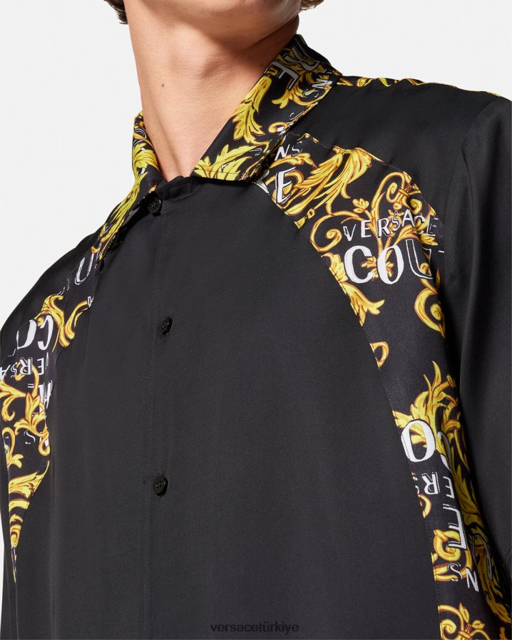 Versace logo couture gömlek erkekler siyah altın Giyim B0HHR82395