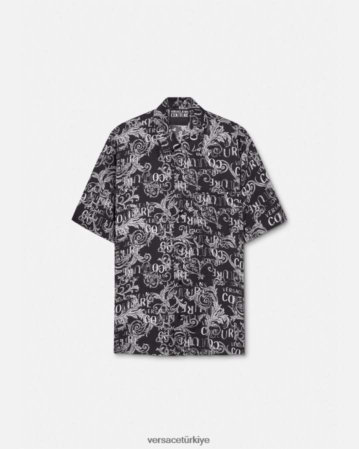 Versace logo couture gömlek erkekler siyah ve baskı Giyim B0HHR82398