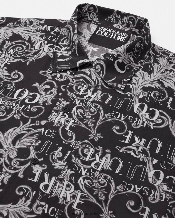 Versace logo couture gömlek erkekler siyah ve baskı Giyim B0HHR82398