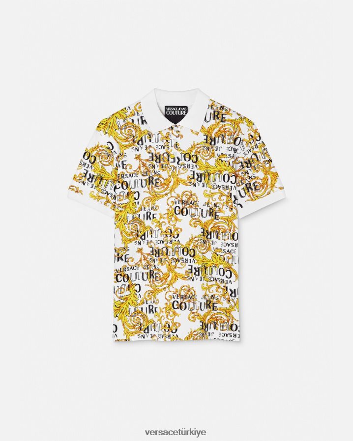 Versace logo couture polo gömlek erkekler altın ve beyaz Giyim B0HHR82390