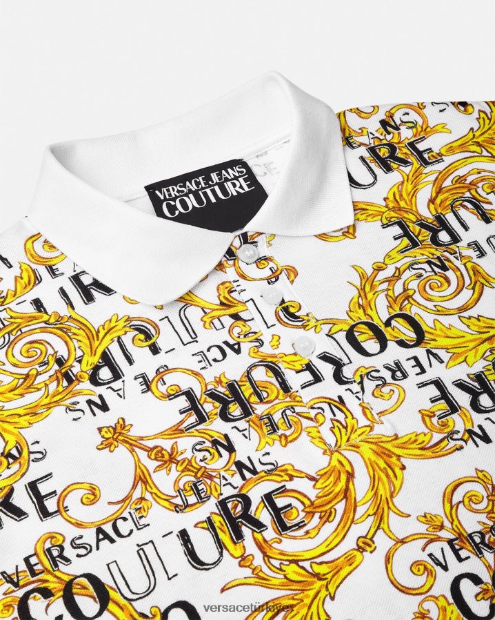 Versace logo couture polo gömlek erkekler altın ve beyaz Giyim B0HHR82390