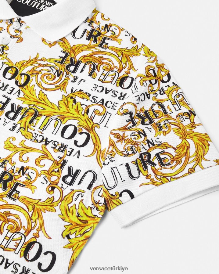 Versace logo couture polo gömlek erkekler altın ve beyaz Giyim B0HHR82390
