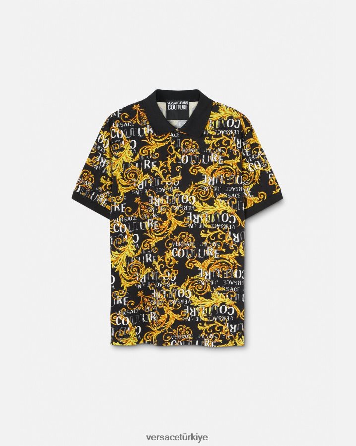 Versace logo couture polo gömlek erkekler siyah altın Giyim B0HHR82391
