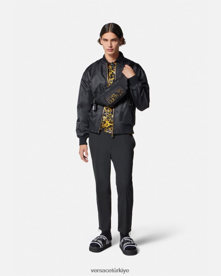 Versace logo couture polo gömlek erkekler siyah altın Giyim B0HHR82391