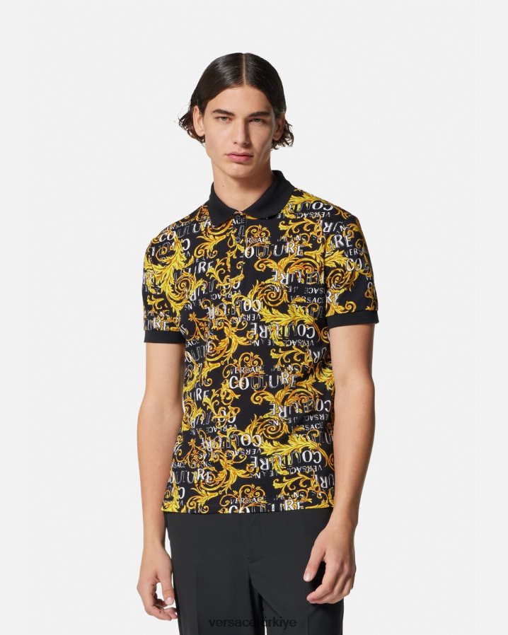 Versace logo couture polo gömlek erkekler siyah altın Giyim B0HHR82391