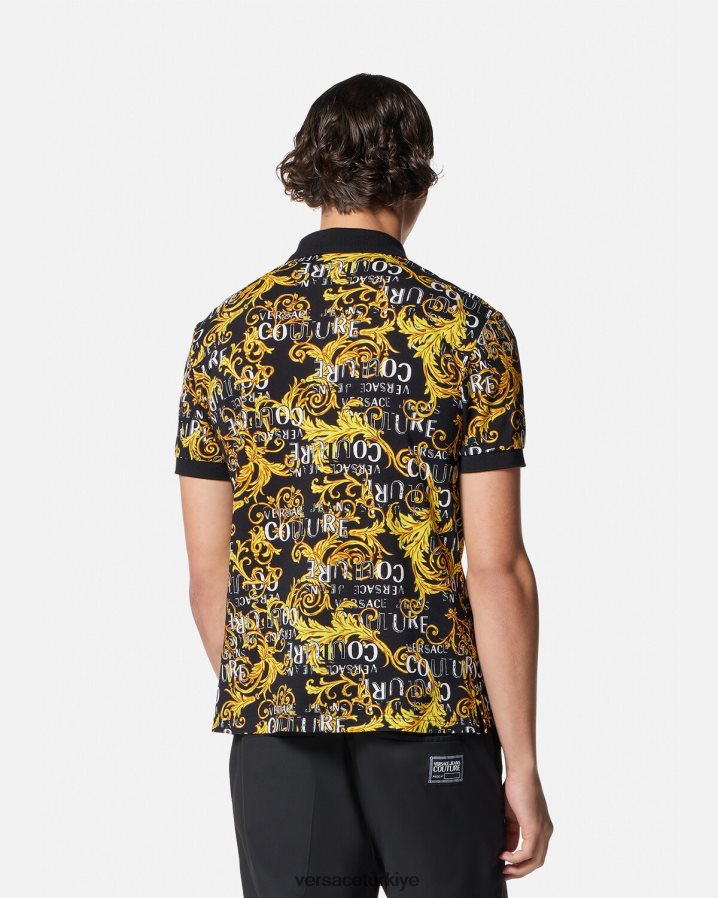 Versace logo couture polo gömlek erkekler siyah altın Giyim B0HHR82391
