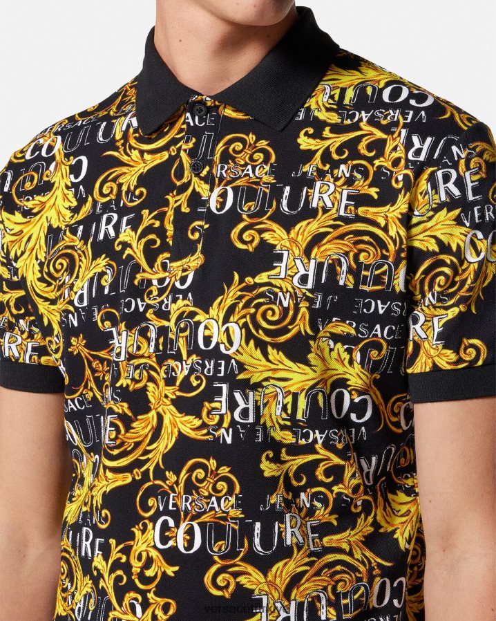 Versace logo couture polo gömlek erkekler siyah altın Giyim B0HHR82391