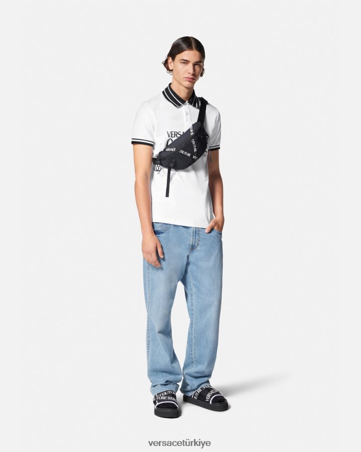 Versace logo polo gömlek erkekler beyaz Giyim B0HHR82360