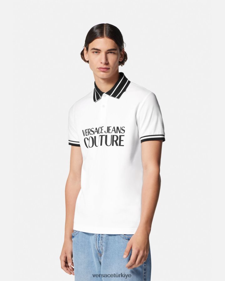 Versace logo polo gömlek erkekler beyaz Giyim B0HHR82360