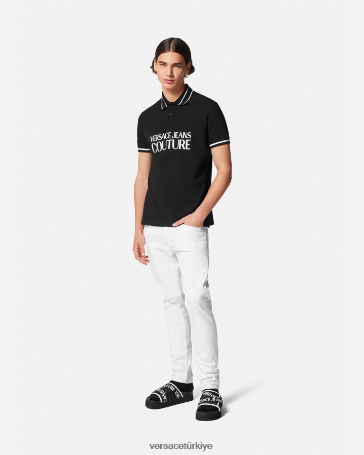 Versace logo polo gömlek erkekler siyah Giyim B0HHR82361