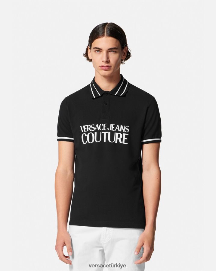 Versace logo polo gömlek erkekler siyah Giyim B0HHR82361