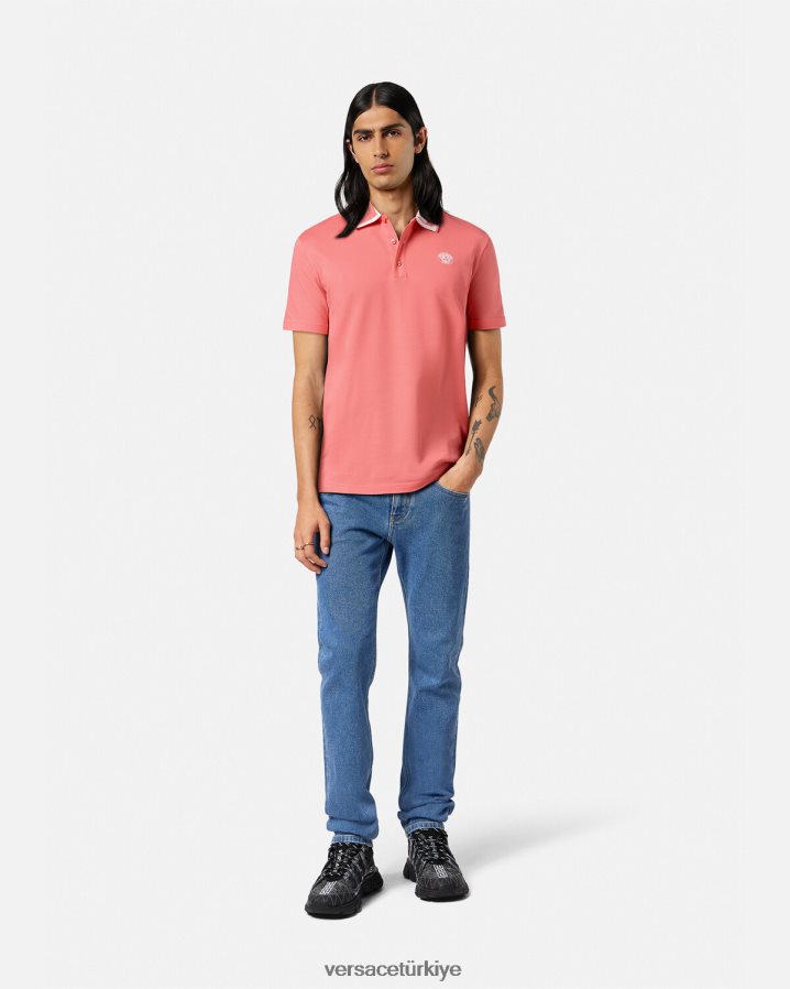 Versace medusa greca polo gömlek erkekler pembe Giyim B0HHR81357