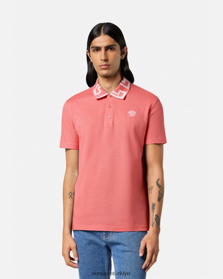 Versace medusa greca polo gömlek erkekler pembe Giyim B0HHR81357